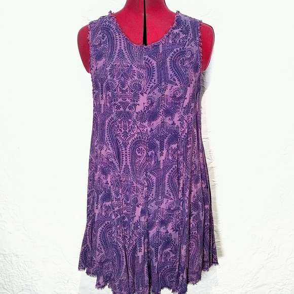 Ecote Small Purple Paisley Boho Soft Mini Dress - Picture 4 of 15